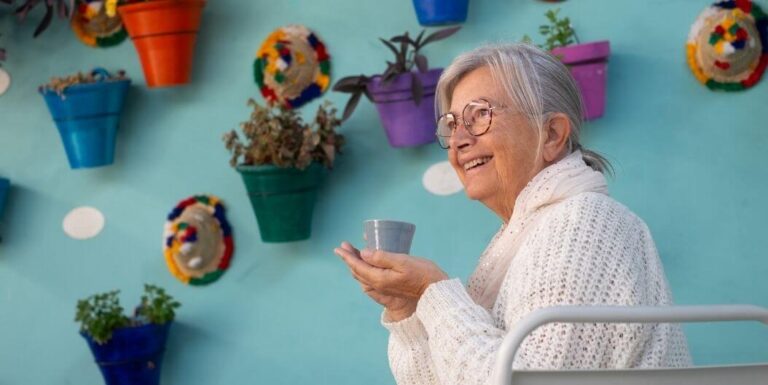 Elderly Woman Enjoying Coffee at Memory Care Community
